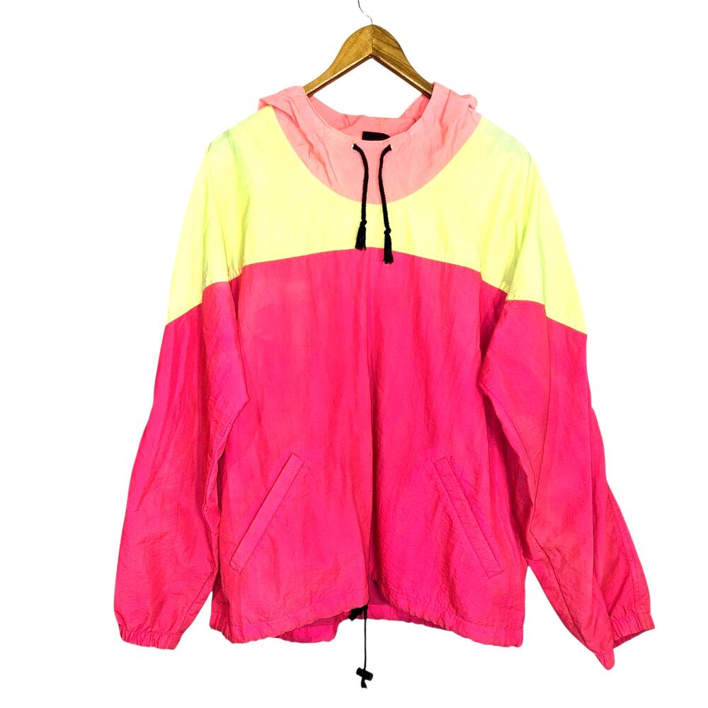 Vintage 80s-90s Lightning Bolt Men's Neon Color Block Anorak Jacket Graphics M